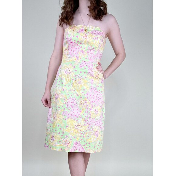 Rare Vintage Lilly Pulitzer Floral Animal Novelty Print Midi Dress Wedding Guest - Picture 1 of 7